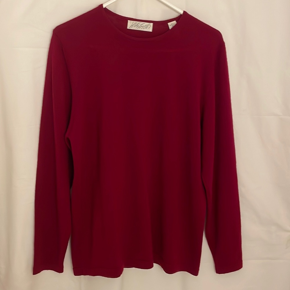 Lord & Taylor Scoop Neck Burgundy Sweater 100% Merino Wool Long Sleeves Size L